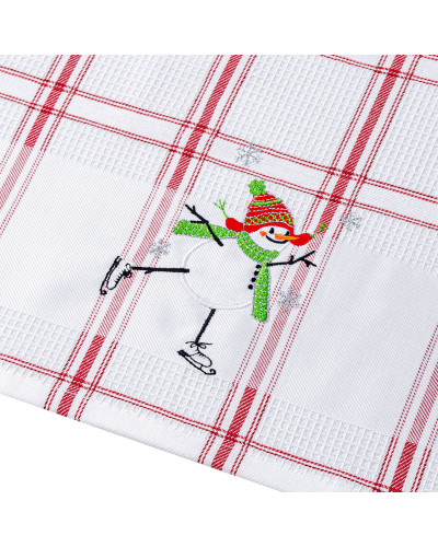 Рушник вафельний Home Line (смужка червона, з вишивкою сніговик) 45x70см 180061