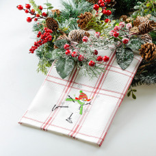 Рушник вафельний Home Line (смужка червона, з вишивкою сніговик) 45x70см 180061