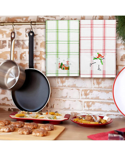 Рушник вафельний Home Line (смужка червона, з вишивкою сніговик) 45x70см 180061