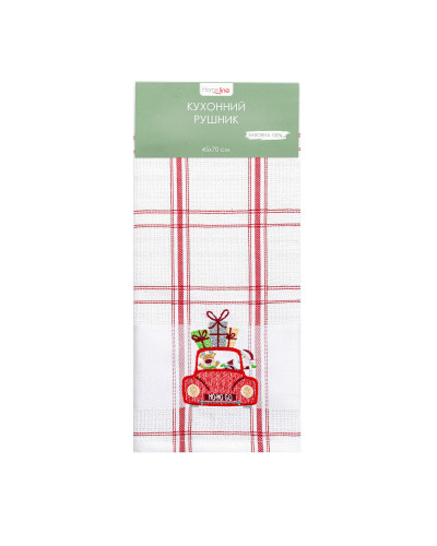 Рушник вафельний Home Line (смужка червона, з вишивкою машина) 45x70см 180060