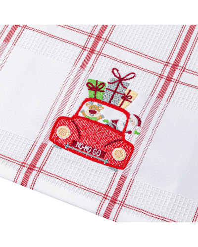 Рушник вафельний Home Line (смужка червона, з вишивкою машина) 45x70см 180060