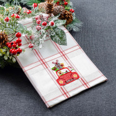 Рушник вафельний Home Line (смужка червона, з вишивкою машина) 45x70см 180060