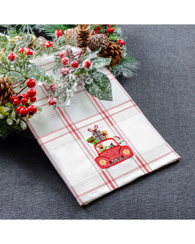 Рушник вафельний Home Line (смужка червона, з вишивкою машина) 45x70см 180060