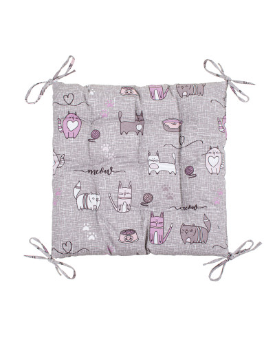 Подушка декоративна з зав'язками на стілець Home Line "Кіт на кухні" (сіро-бузковий) 40х40см 175286