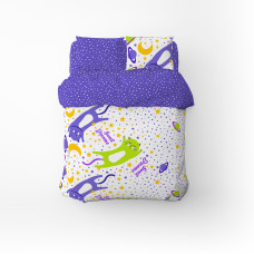 Півтораспальний дитячий комплект постільної білизни Home Line "Коти та зорі різні" (фіолетовий)