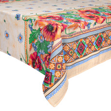 Скатертина рогожка "Маки та ромашки" 150х150см 129093