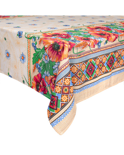 Скатертина рогожка "Маки та ромашки" 150х150см 129093