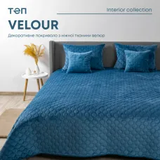 Покривало ТЕП "VELOUR" 240*260 см синій/ромб круглий