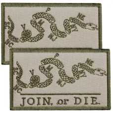 Набір шевронів 2 шт з липучкою JOIN or DIE 5х8 см ПРИЄДНУЙСЯ або ПОМРИ шеврон хакі, Змія патч символ єдності