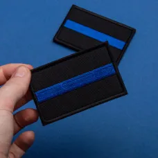 Набір шевронів 2 шт. з липучкою Синя смуга на чорному 5х8 см, вишитий патч нашивка шеврон Поліція США