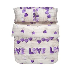 Постільна білизна Iris Home Ranforce - Sewn Love ліловий полуторний