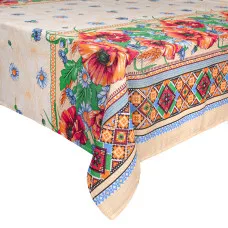 Скатертина рогожка "Маки та ромашки" 150х150см 129093
